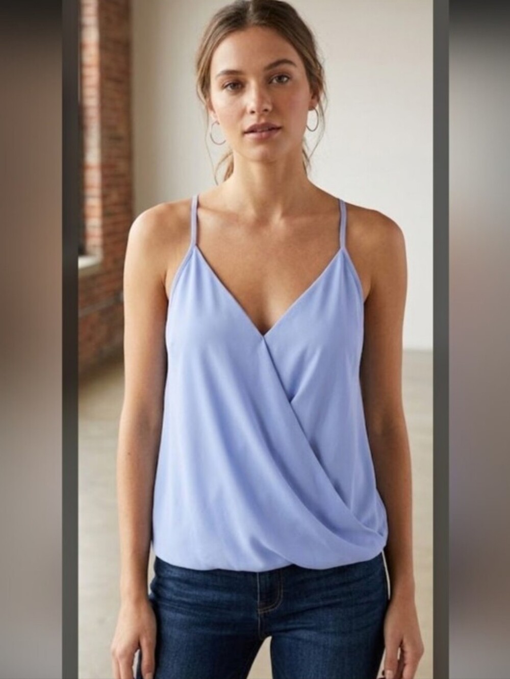 Papaya Light Blue Faux Wrap Halter Neck Tank Top Size L